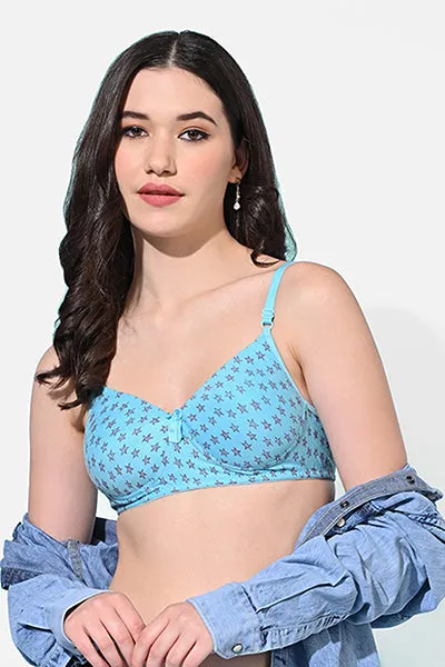 FIMS Fashion Women Cotton Blend Star Print Padded Bra Pack of 3 Blue Pink Yellow