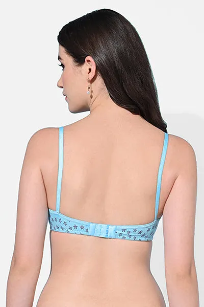 FIMS Fashion Women Cotton Blend Star Print Padded Bra Pack of 3 Blue Pink Yellow