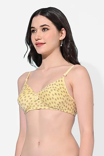 FIMS Fashion Women Cotton Blend Star Print Padded Bra Pack of 3 Blue Pink Yellow