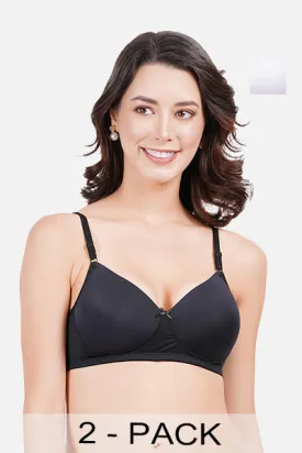 FIMS Fashion Women Lycra Solid Padded Bra Pack of 2 Black White
