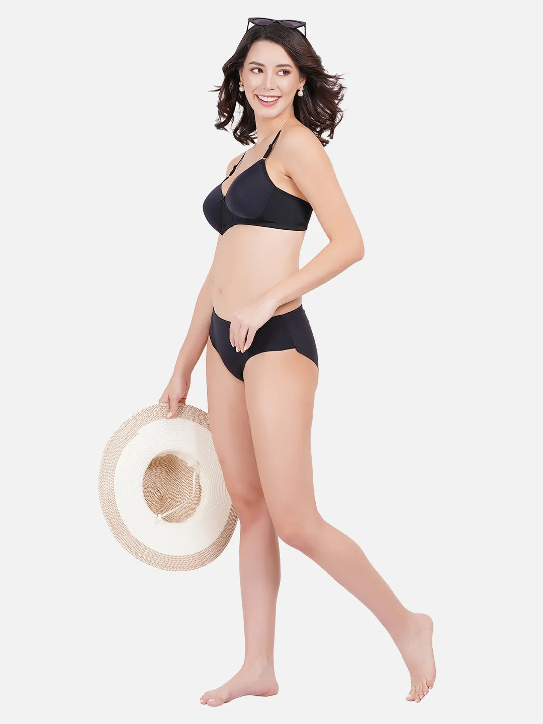 FIMS Fashion Women Lycra Solid Padded Bra Pack of 2 Black White
