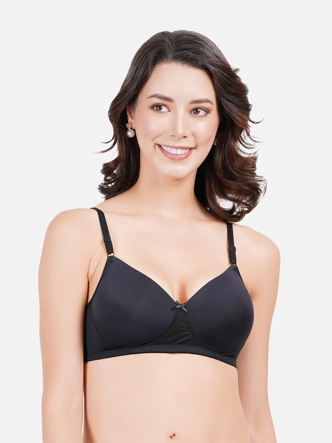 FIMS Fashion Women Lycra Solid Padded Bra Pack of 2 Black White