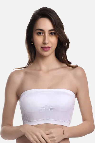 FIMS Fashion Women Nylon Elastane Bandeau Bra Seamless Pack of 2 White Beige