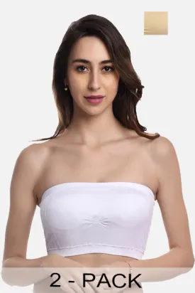 FIMS Fashion Women Nylon Elastane Bandeau Bra Seamless Pack of 2 White Beige