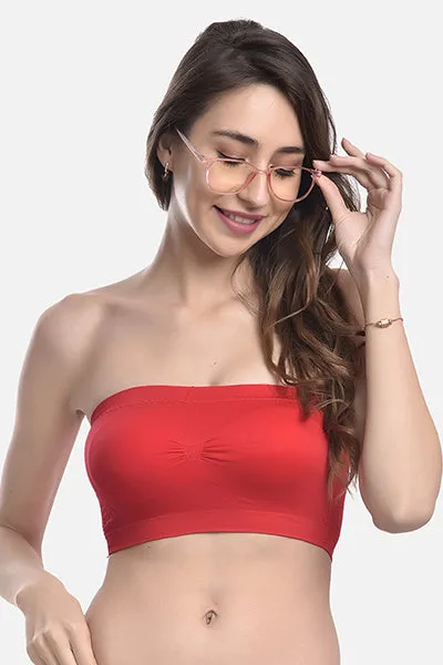 FIMS Fashion Women Nylon Elastane Bandeau Bra Seamless Pack of 3 Red White Beige