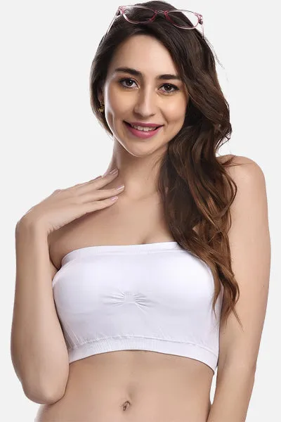 FIMS Fashion Women Nylon Elastane Bandeau Bra Seamless Pack of 3 Red White Beige
