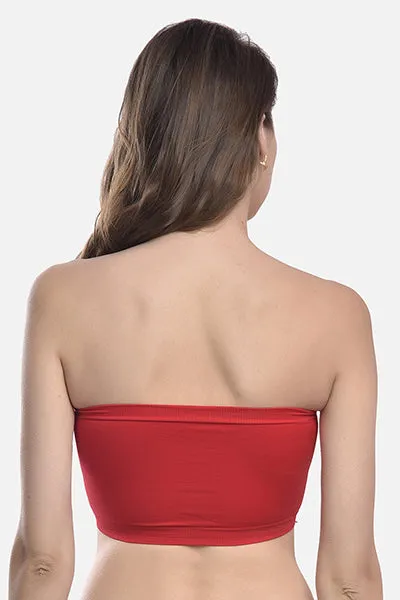 FIMS Fashion Women Nylon Elastane Bandeau Bra Seamless Pack of 3 Red White Beige
