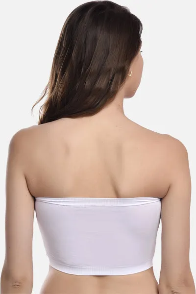 FIMS Fashion Women Nylon Elastane Bandeau Bra Seamless Pack of 3 Red White Beige