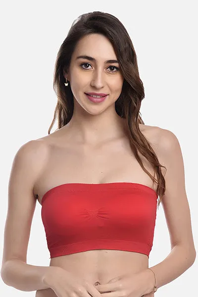 FIMS Fashion Women Nylon Elastane Bandeau Bra Seamless Pack of 3 Red White Beige