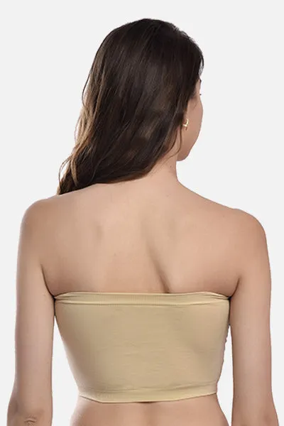 FIMS Fashion Women Nylon Elastane Bandeau Bra Seamless Pack of 3 Red White Beige