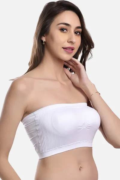 FIMS Fashion Women Nylon Elastane Bandeau Bra Seamless Pack of 3 Red White Beige