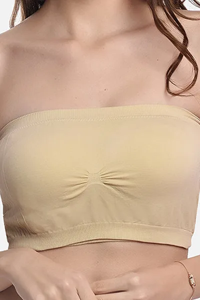 FIMS Fashion Women Nylon Elastane Bandeau Bra Seamless Pack of 3 Red White Beige