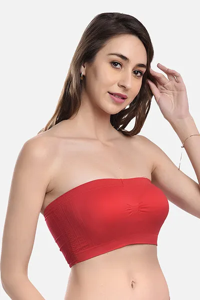 FIMS Fashion Women Nylon Elastane Bandeau Bra Seamless Pack of 3 Red White Beige