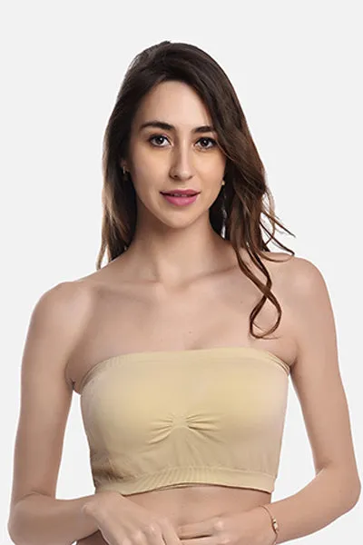 FIMS Fashion Women Nylon Elastane Bandeau Bra Seamless Pack of 3 Red White Beige