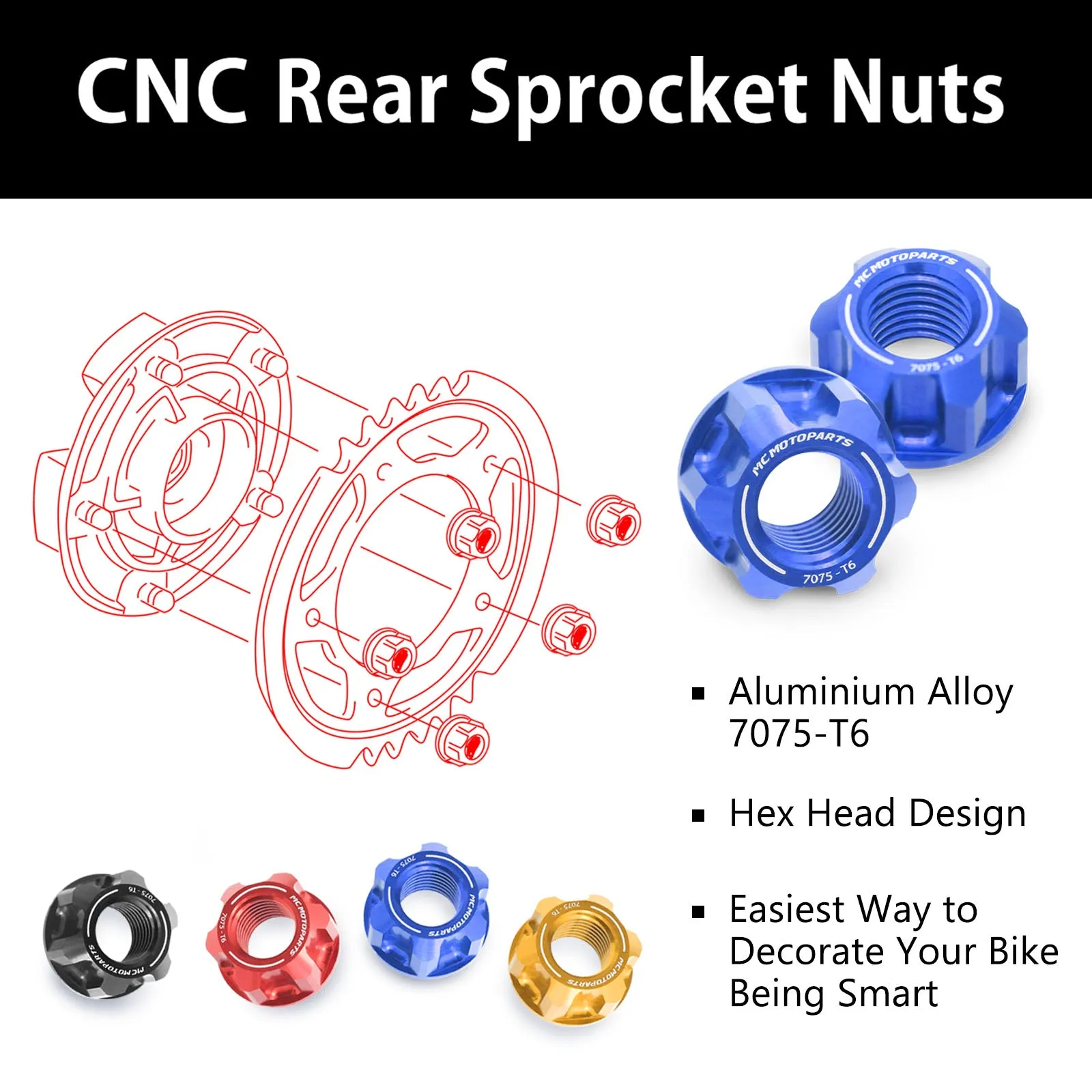 Fit Triumph Daytona 900 1200 Sprint 900 SPOKE6 Billet M12 Rear Sprocket Nuts