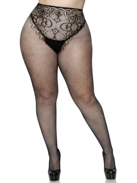 French Cut Fishnet Tights w/ Faux Lace Up Backseam
