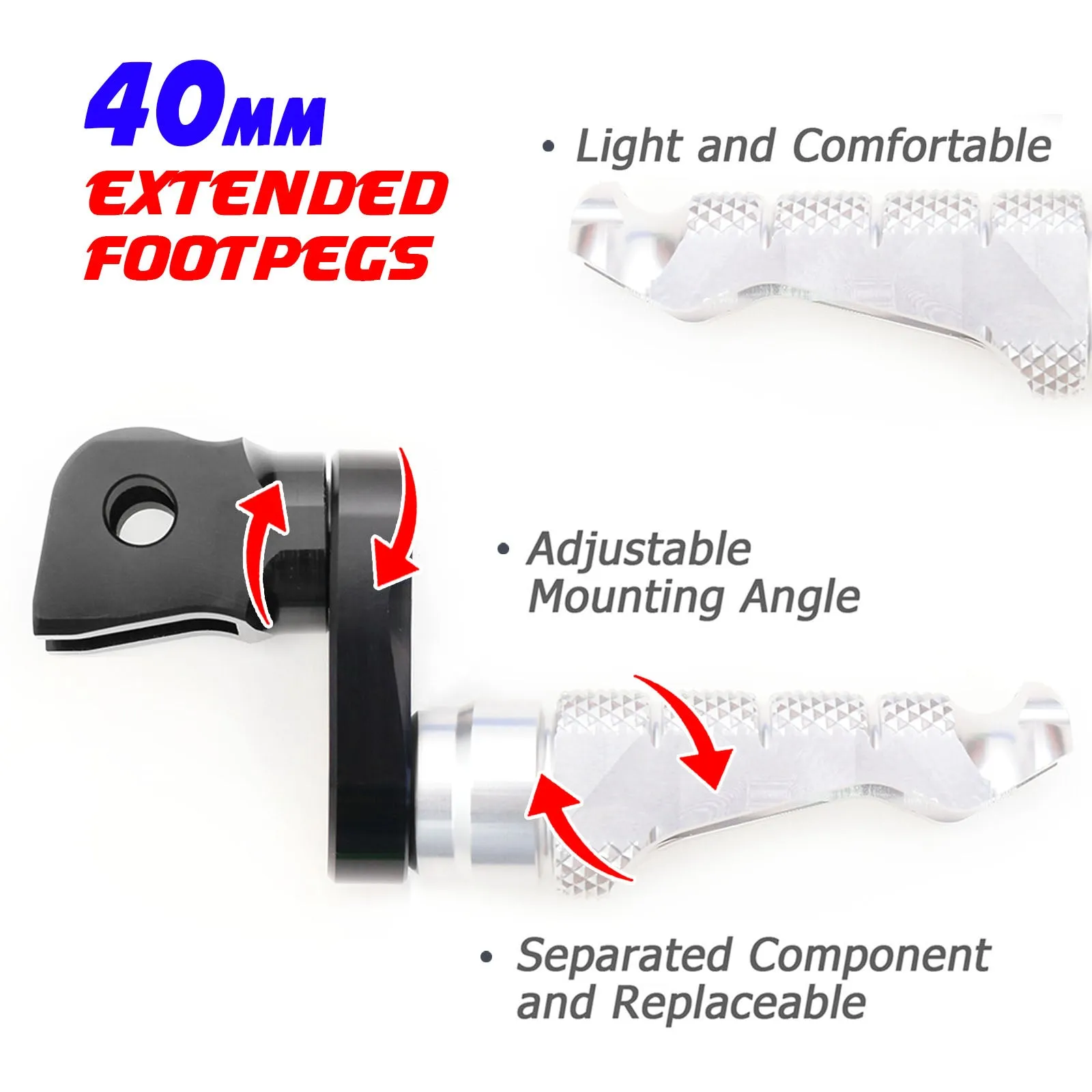 {Front}  Fits Triumph Daytona 675 Thruxton R R-FIGHT 40mm Adjustable Foot Pegs