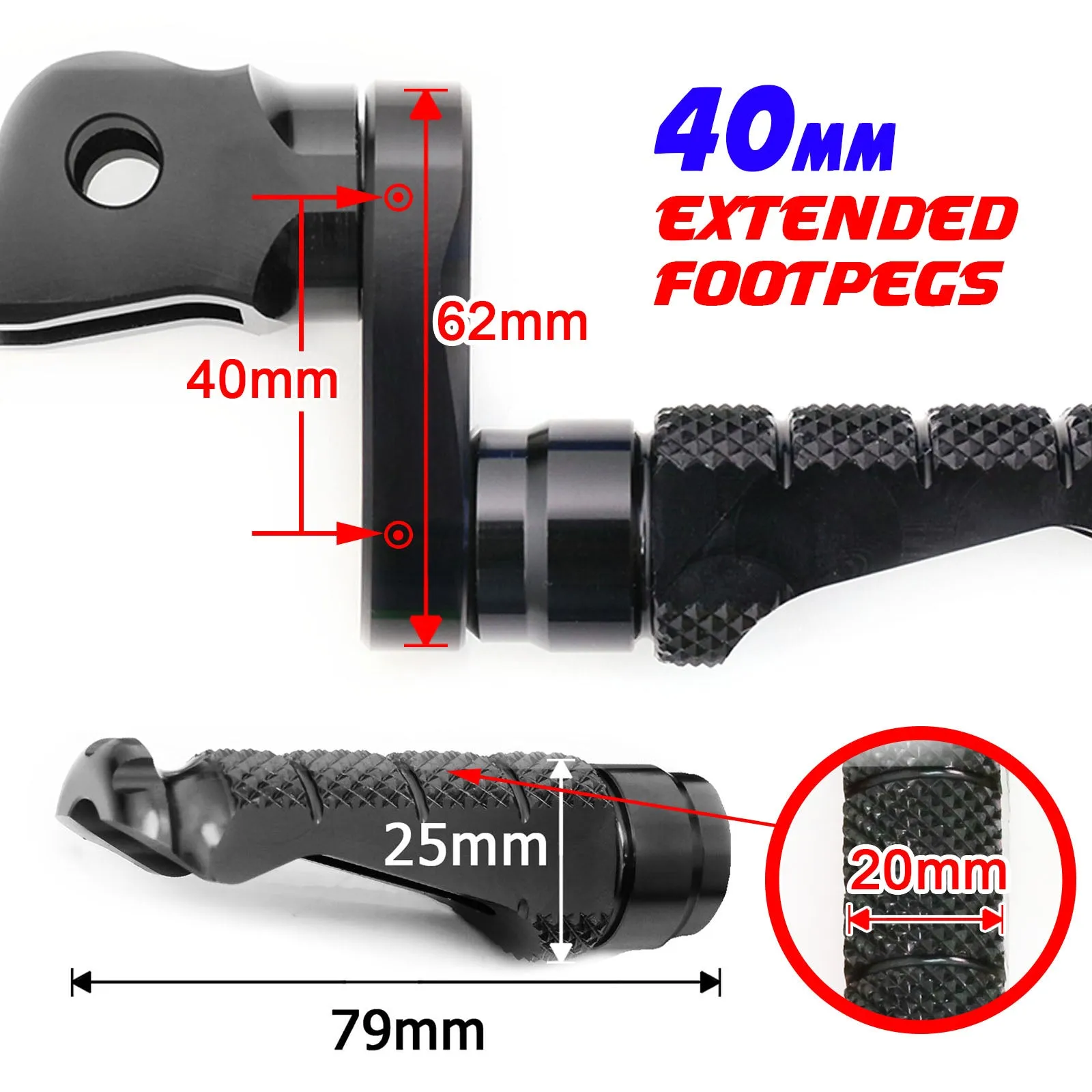{Front}  Fits Triumph Daytona 675 Thruxton R R-FIGHT 40mm Adjustable Foot Pegs