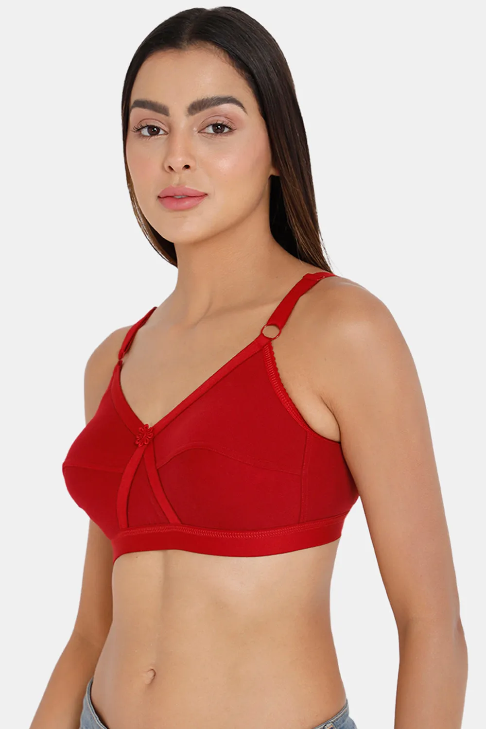 Full Coverage Non-Wired Non-Padded Back Closure Intimacy Bra Red Shade - KRISS KROSS