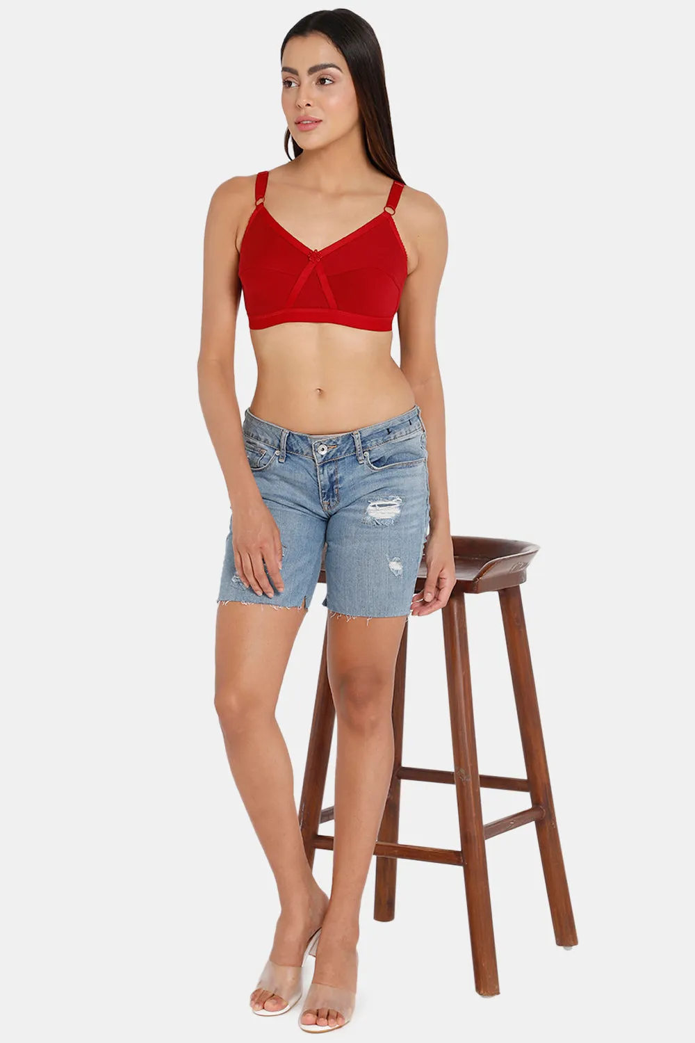 Full Coverage Non-Wired Non-Padded Back Closure Intimacy Bra Red Shade - KRISS KROSS