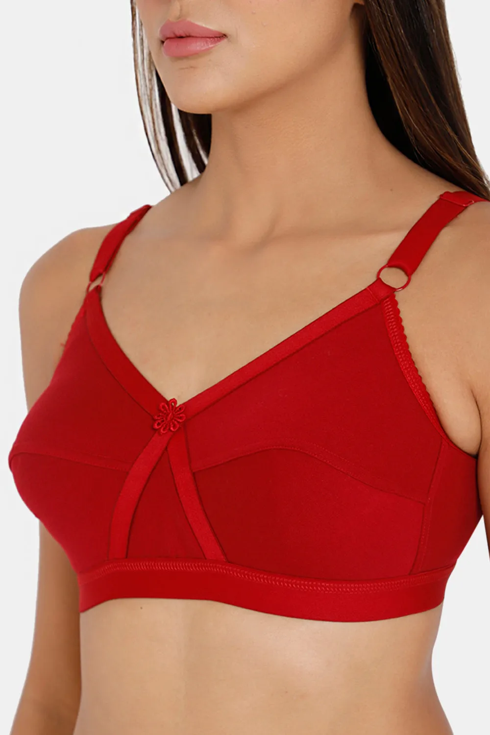 Full Coverage Non-Wired Non-Padded Back Closure Intimacy Bra Red Shade - KRISS KROSS