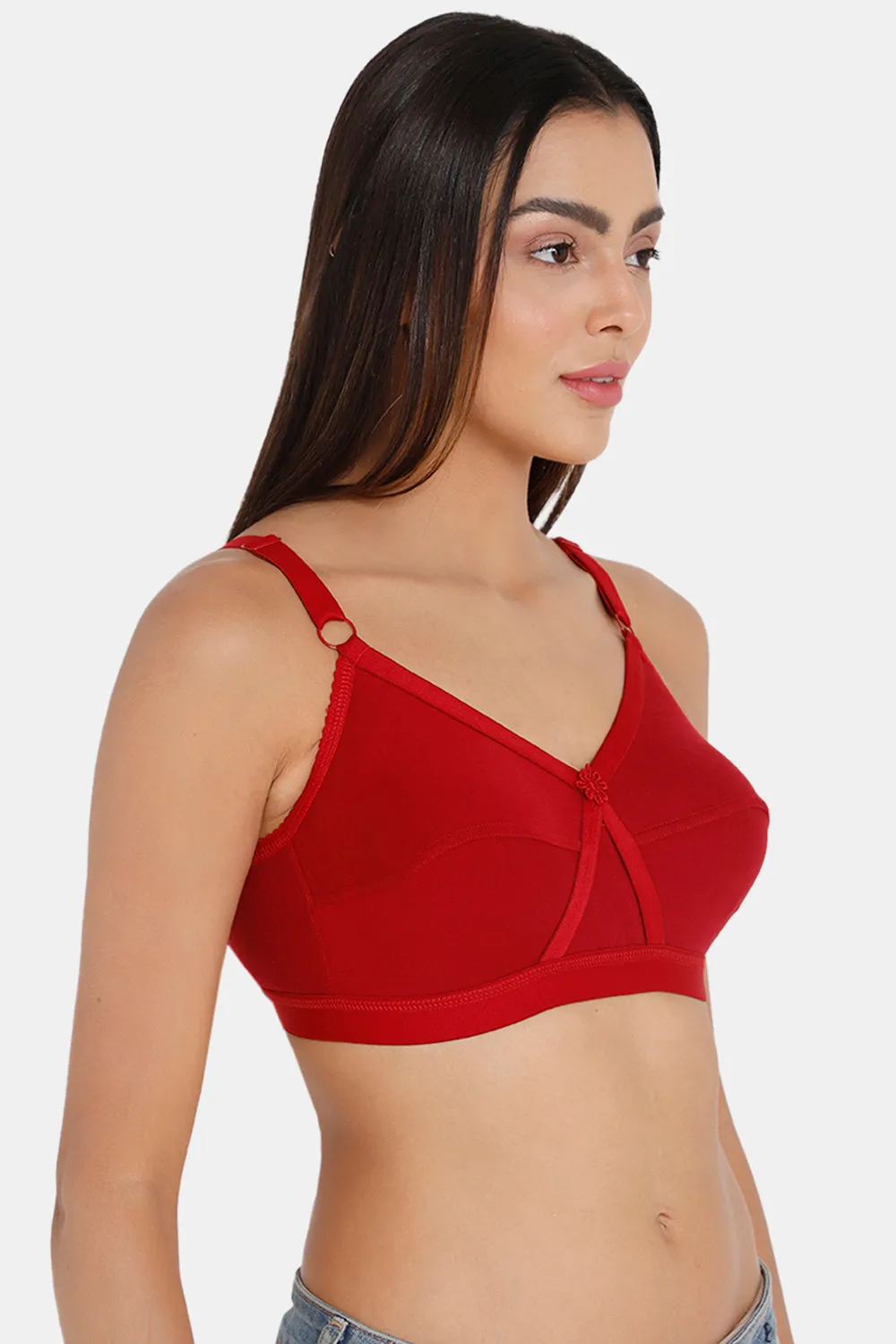 Full Coverage Non-Wired Non-Padded Back Closure Intimacy Bra Red Shade - KRISS KROSS