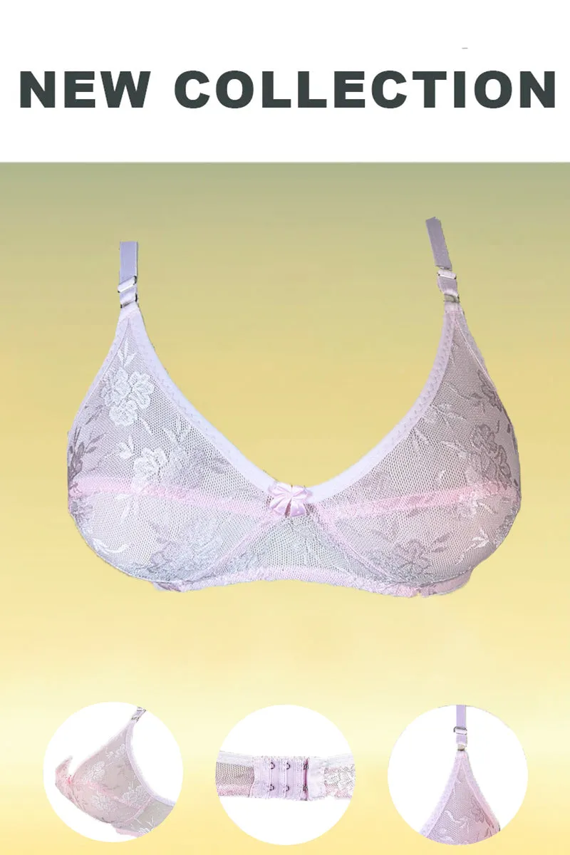 Full Mesh Non Padded Stretchable Bra - Beige