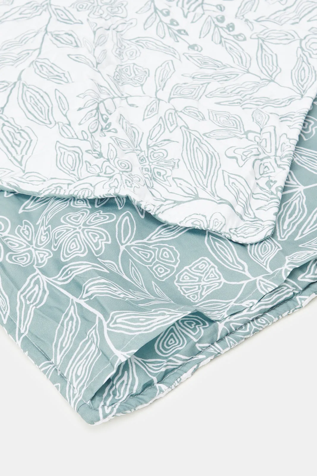 Green Botanical Printed Quilt Set 2 Piece (Single Size)