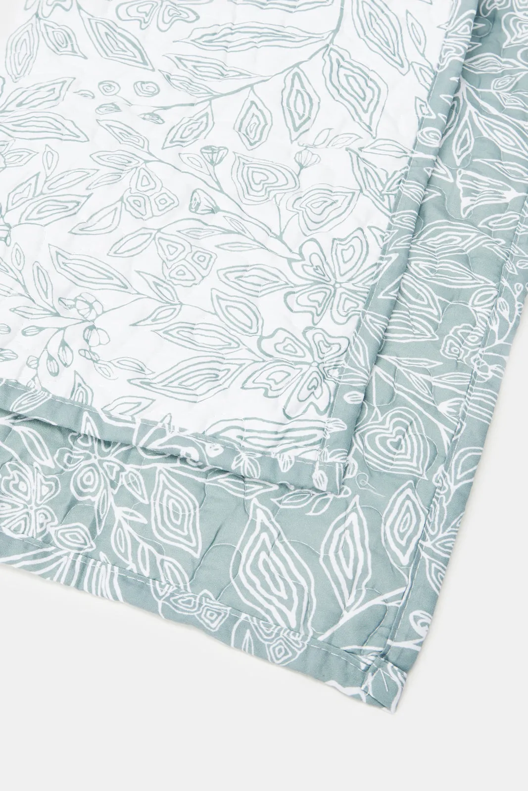 Green Botanical Printed Quilt Set 2 Piece (Single Size)
