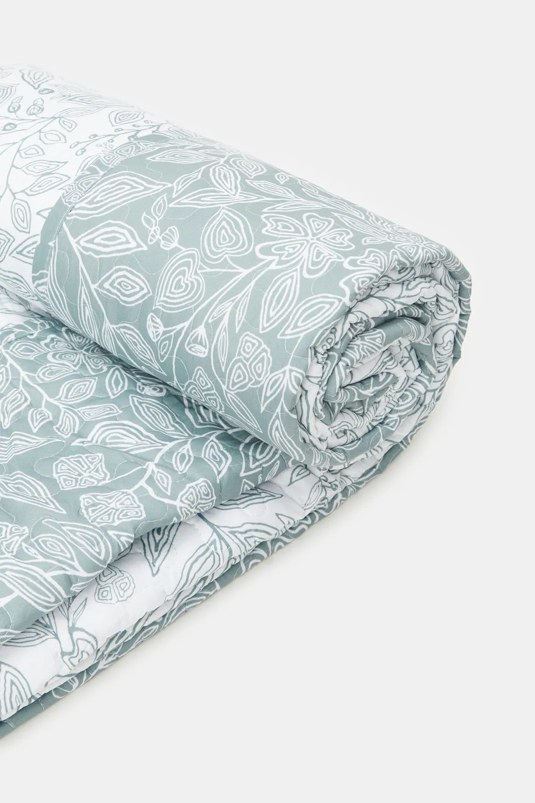 Green Botanical Printed Quilt Set 2 Piece (Single Size)