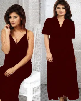 Honeymoon Nighty - FL-601 - Maroon Flourish 2 Piece Nightwear