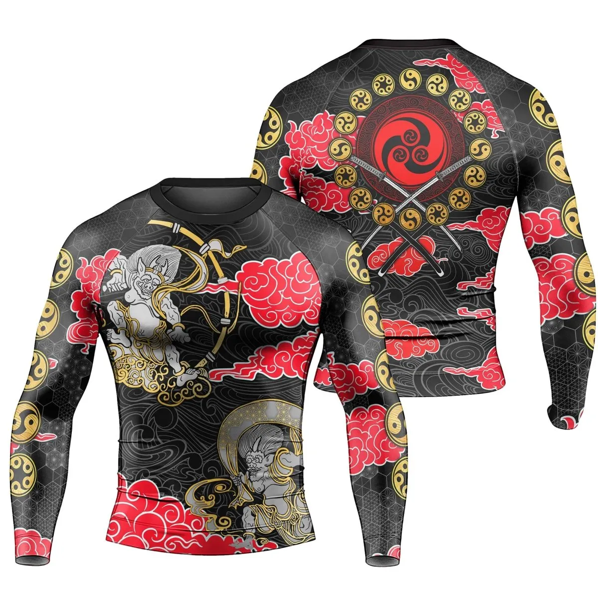 Japanese Raijin And Fujin Men's Long Sleeve Rash Guard
