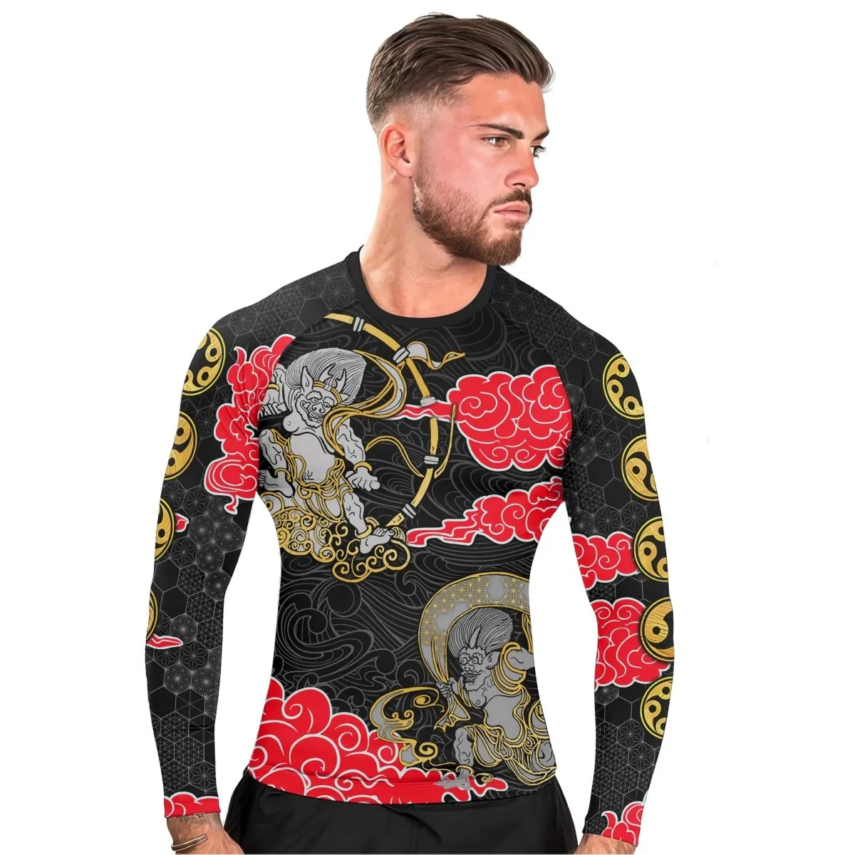 Japanese Raijin And Fujin Men's Long Sleeve Rash Guard