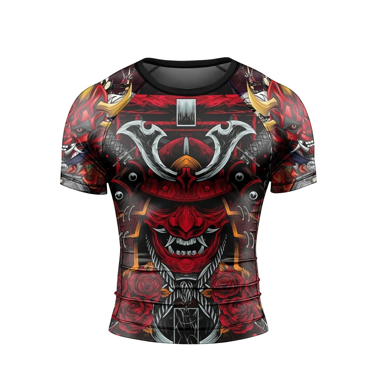 Japanese Red Demon Samurai Short Sleeve Rash Guard