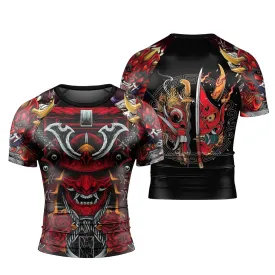 Japanese Red Demon Samurai Short Sleeve Rash Guard