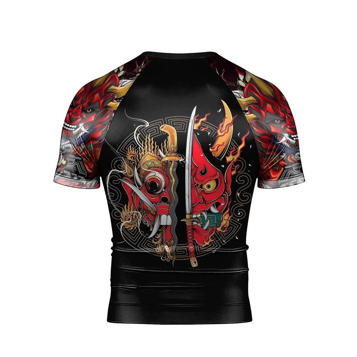 Japanese Red Demon Samurai Short Sleeve Rash Guard