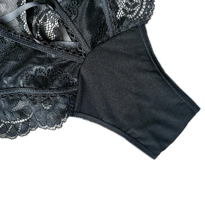 Ladies' Sexy Lace Pattern High Waist Hollow Out Thongs