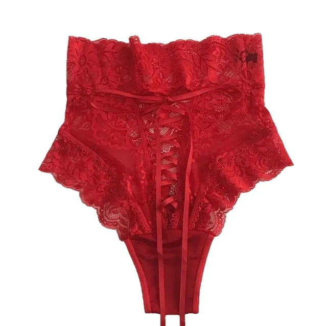 Ladies' Sexy Lace Pattern High Waist Hollow Out Thongs