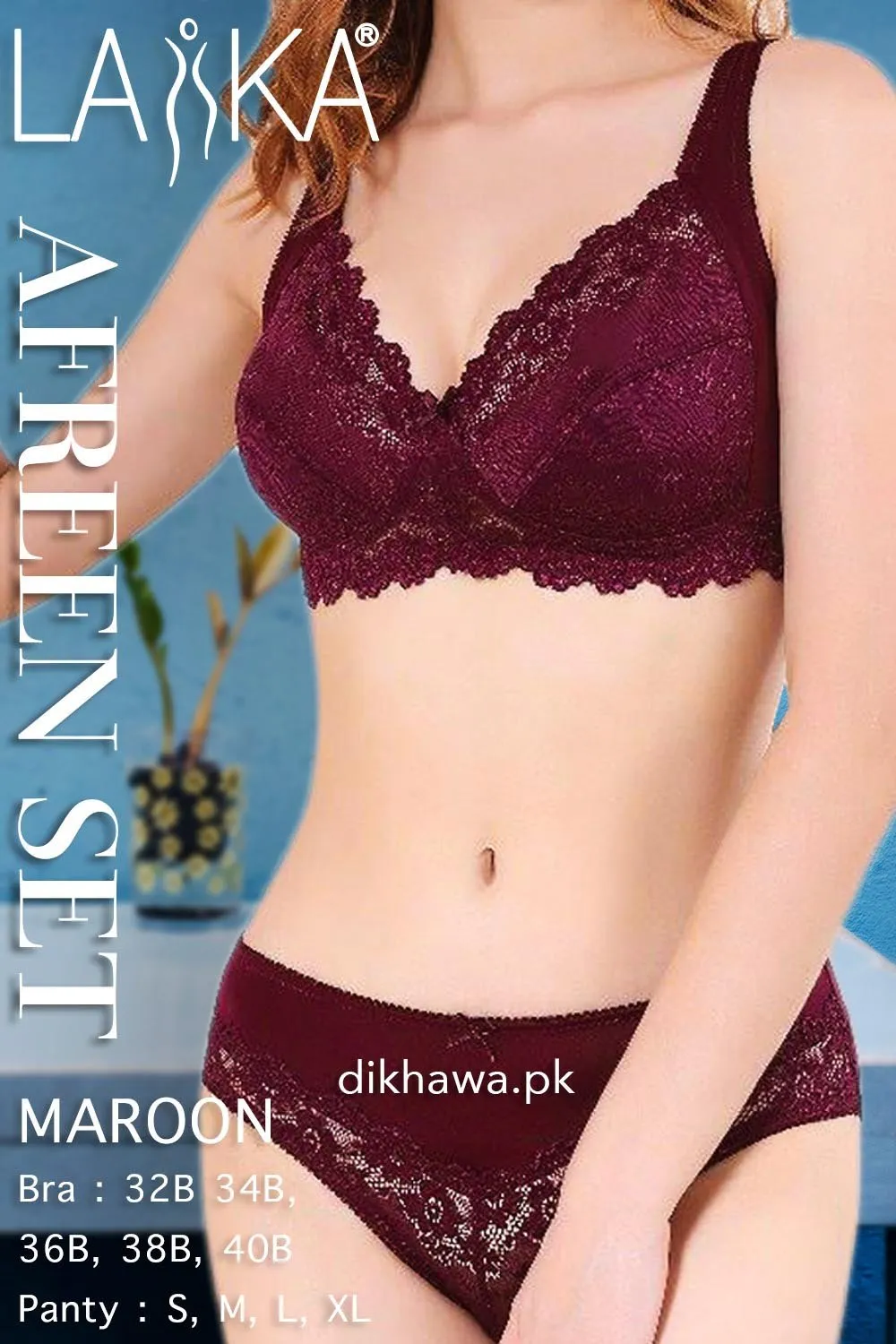 Laika - Afreen Set - Maroon Fancy Bridal Bra Panty Sets - Non Padded Non Wired Bra Panty Set