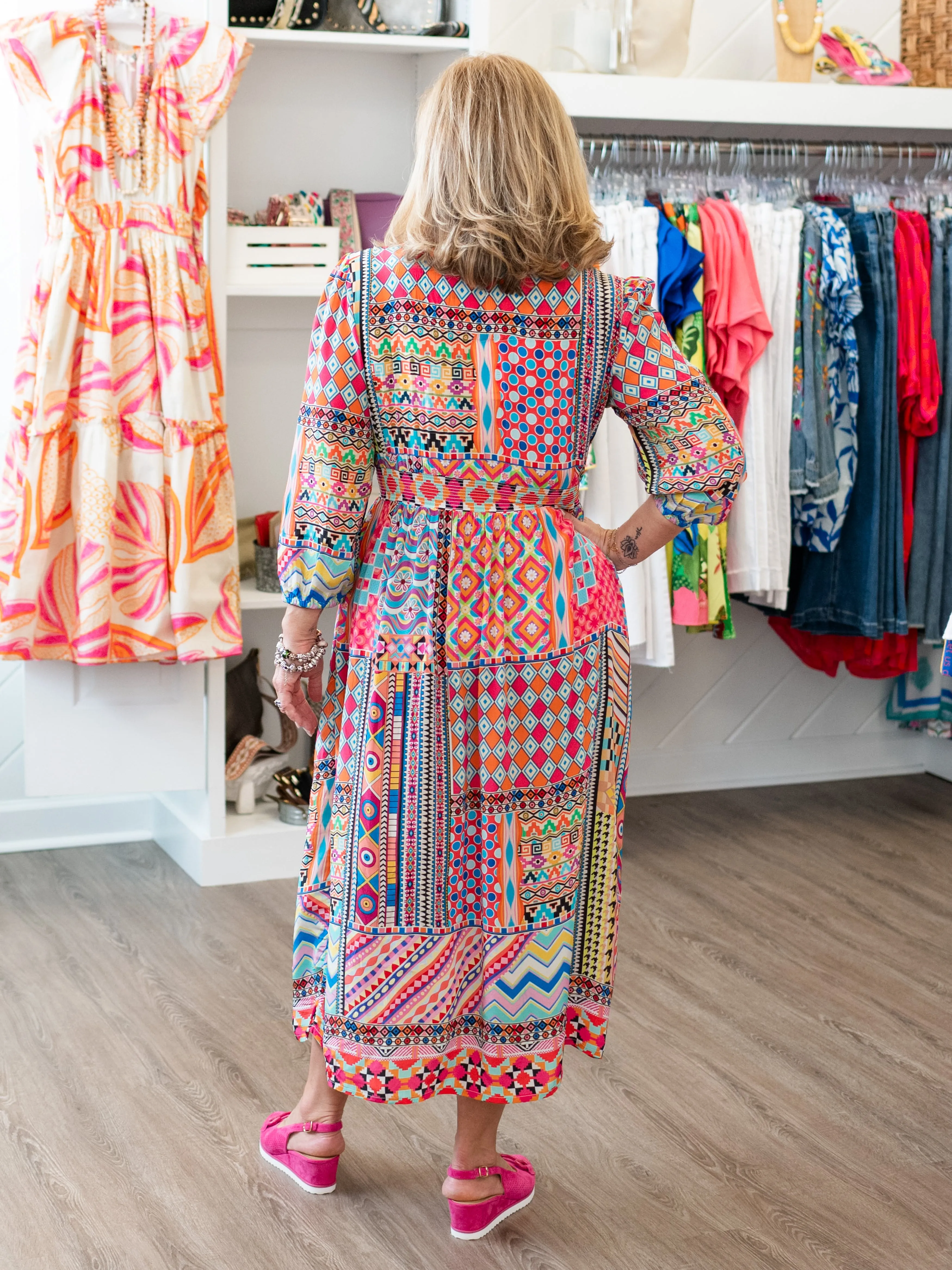 Long Sleeve Mixed Print Dress by Shana