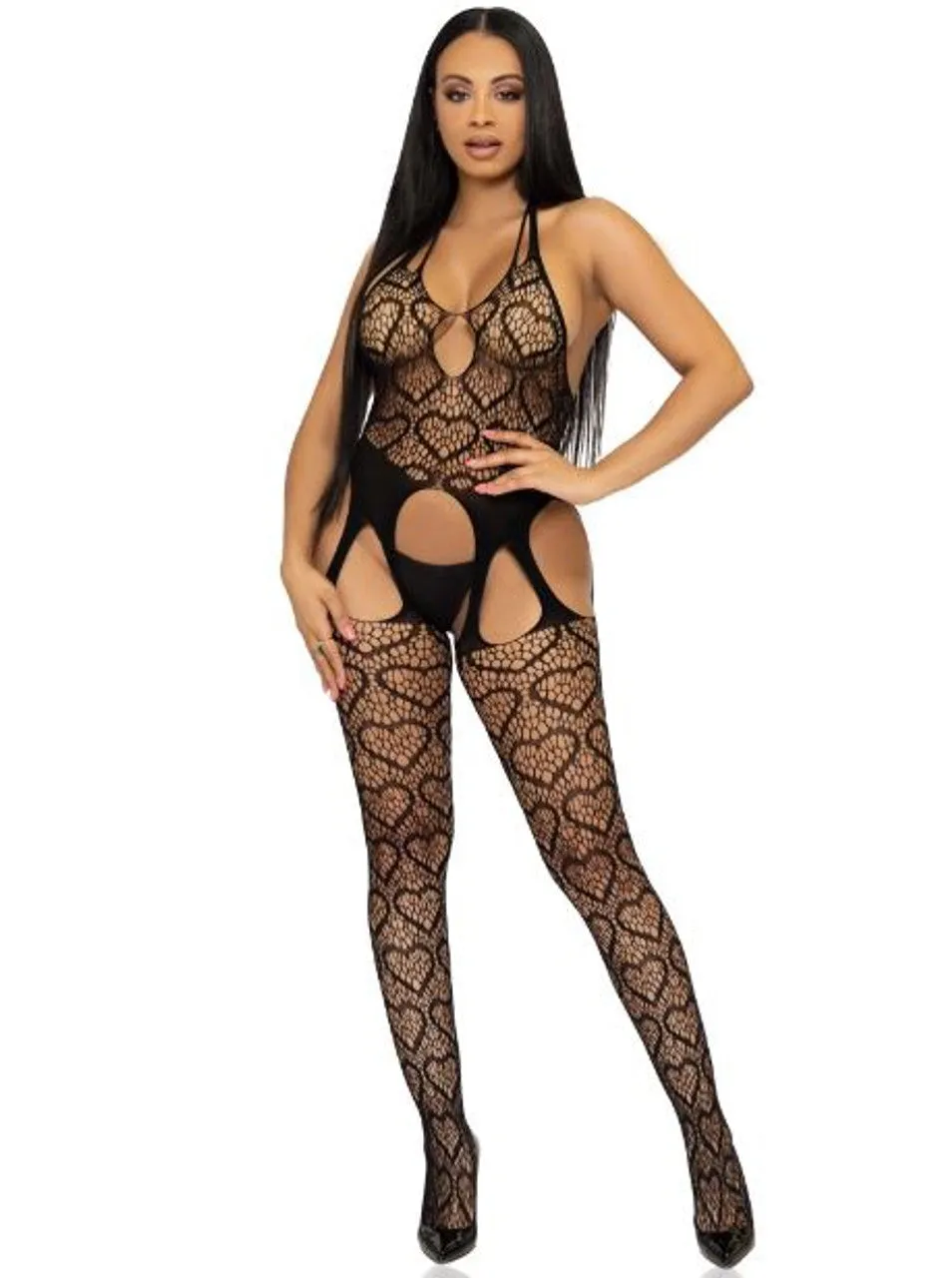 Love Struck Crotchless Bodystocking Black