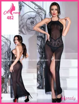 Mesh with Lace Long Lingerie Nightgown 482