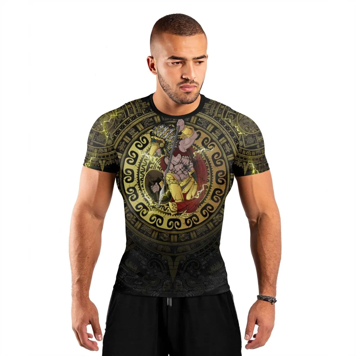 Mighty Aztec Warrior Men's Short Sleeve Rash Guard