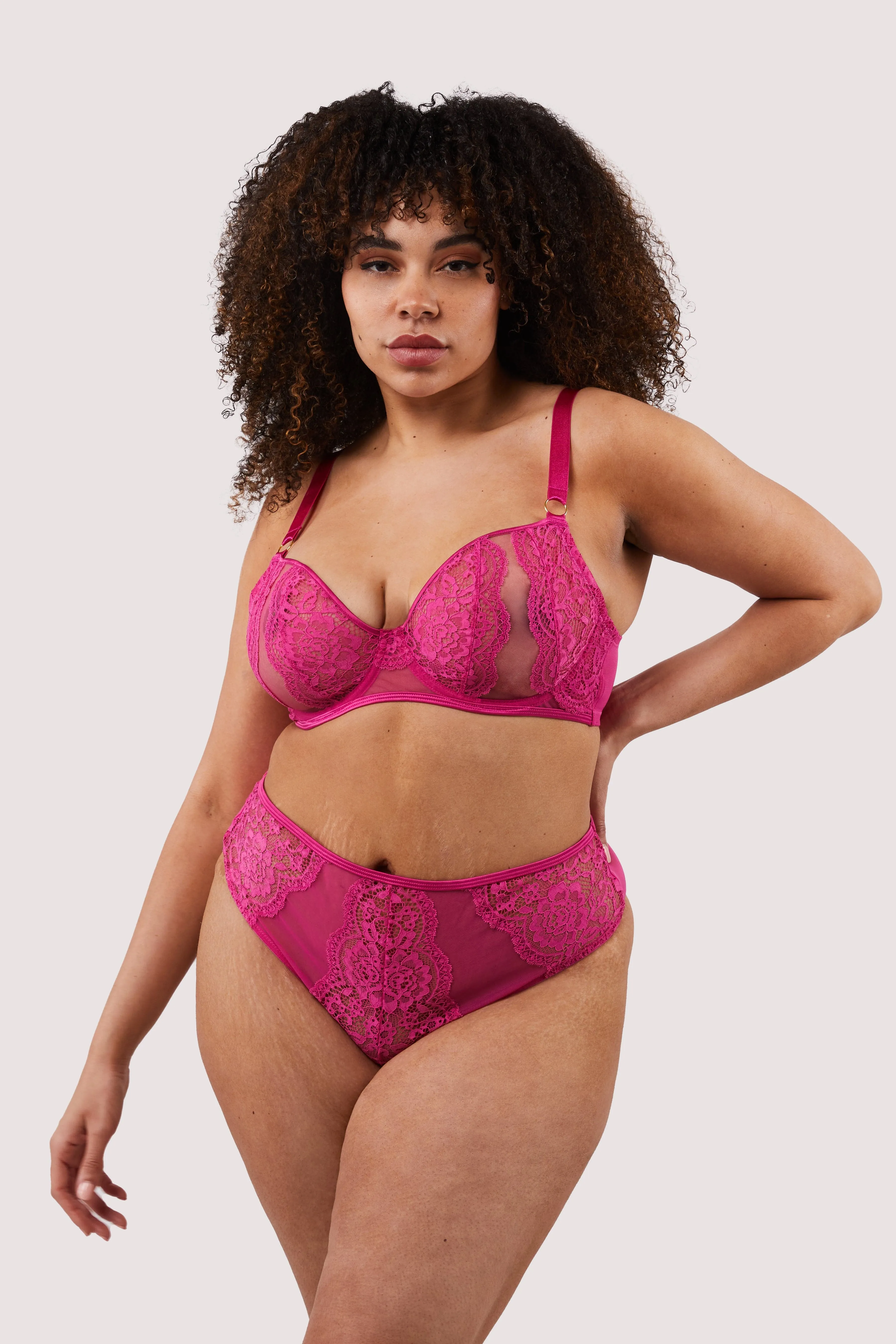 Ophelia Pink Cut Out Lace High Waist Brief