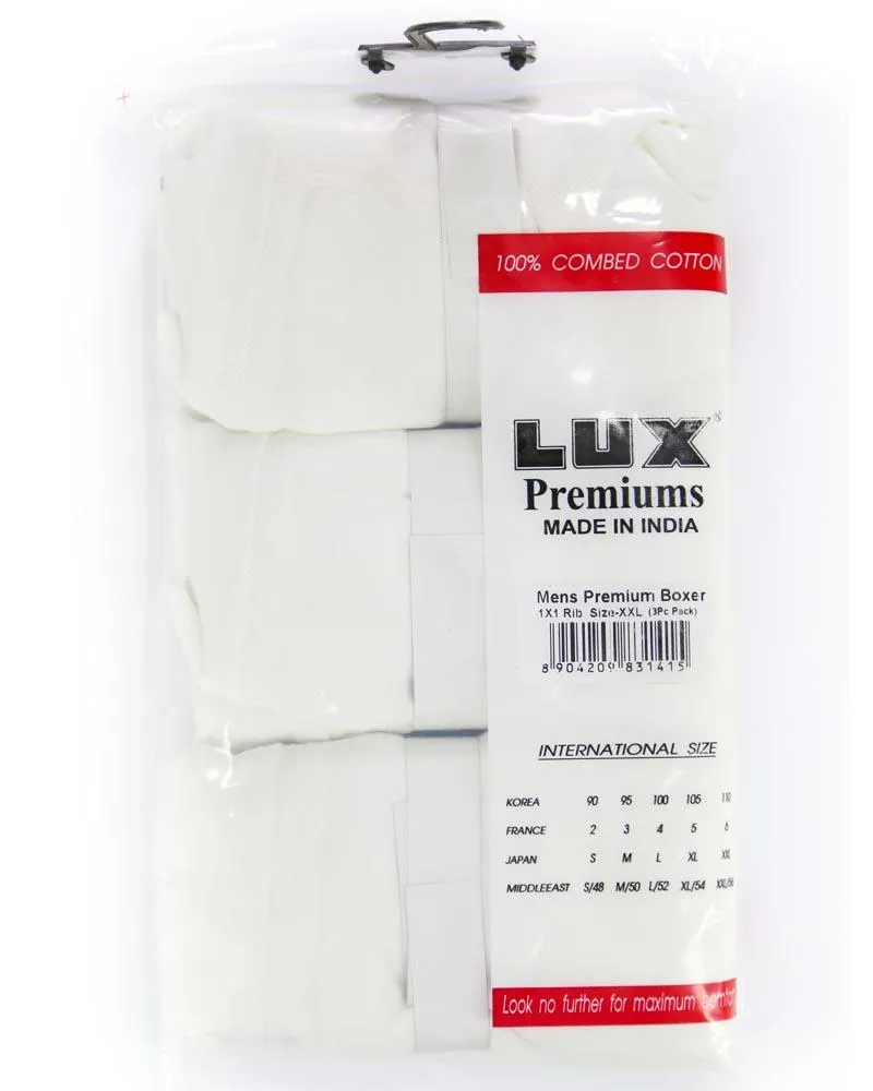 Pack of 3 - LUX Premium Mens Boxers - White Cotton Boxers
