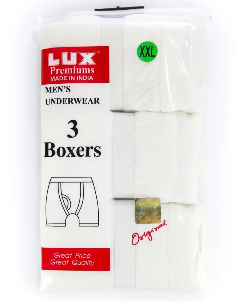 Pack of 3 - LUX Premium Mens Boxers - White Cotton Boxers