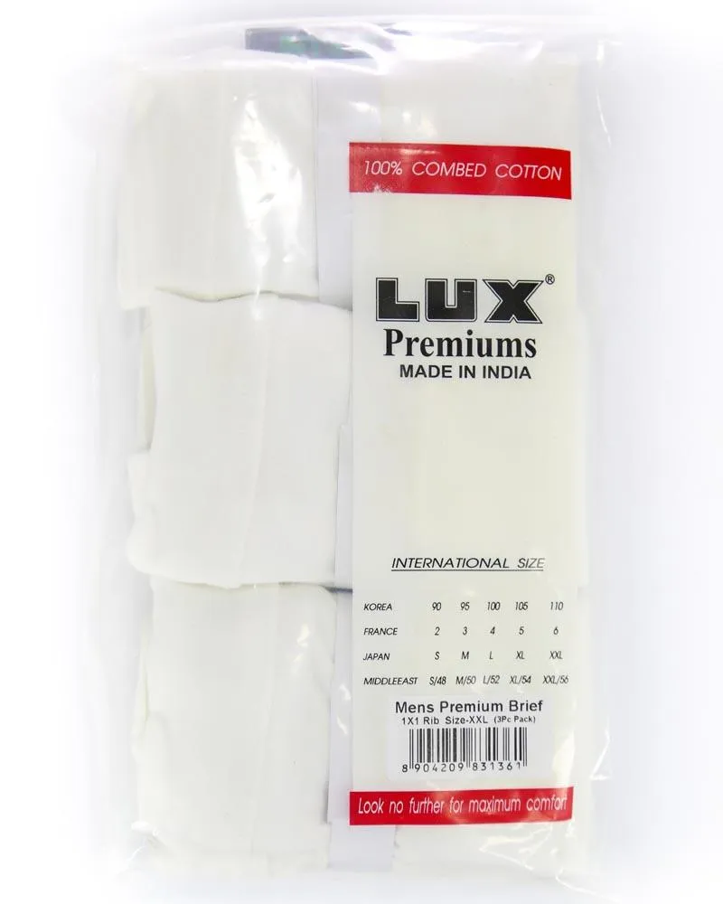 Pack of 3 - LUX Premium Mens Briefs - White Cotton Open Briefs