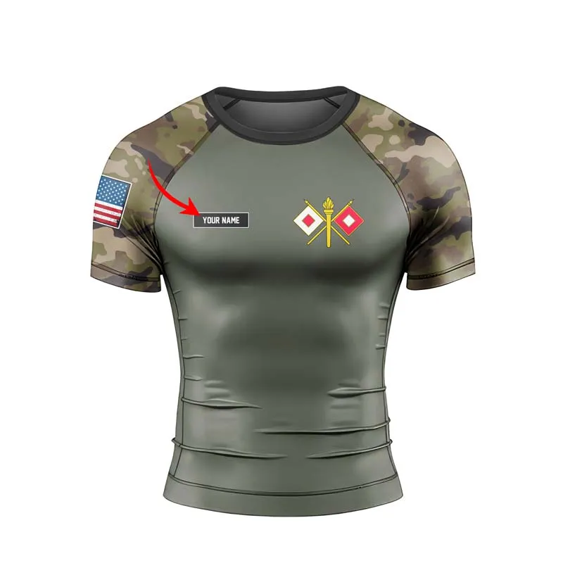 Personalized US Army Signal Corps Men's Short Sleeve Rash Guard