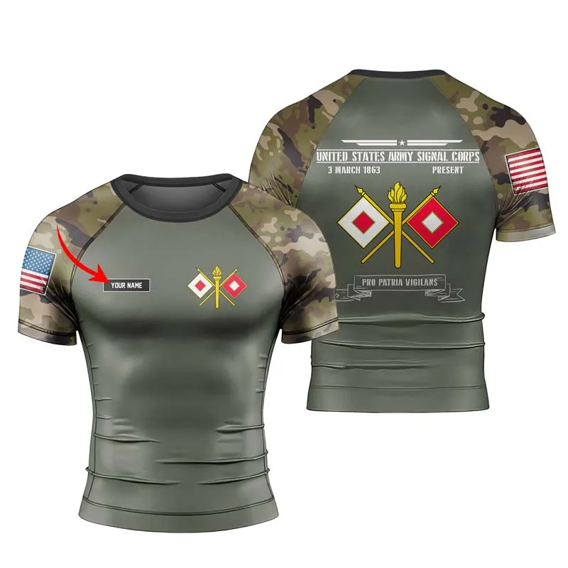 Personalized US Army Signal Corps Men's Short Sleeve Rash Guard