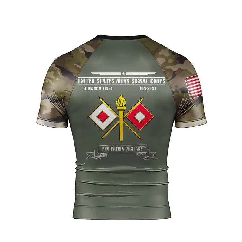 Personalized US Army Signal Corps Men's Short Sleeve Rash Guard
